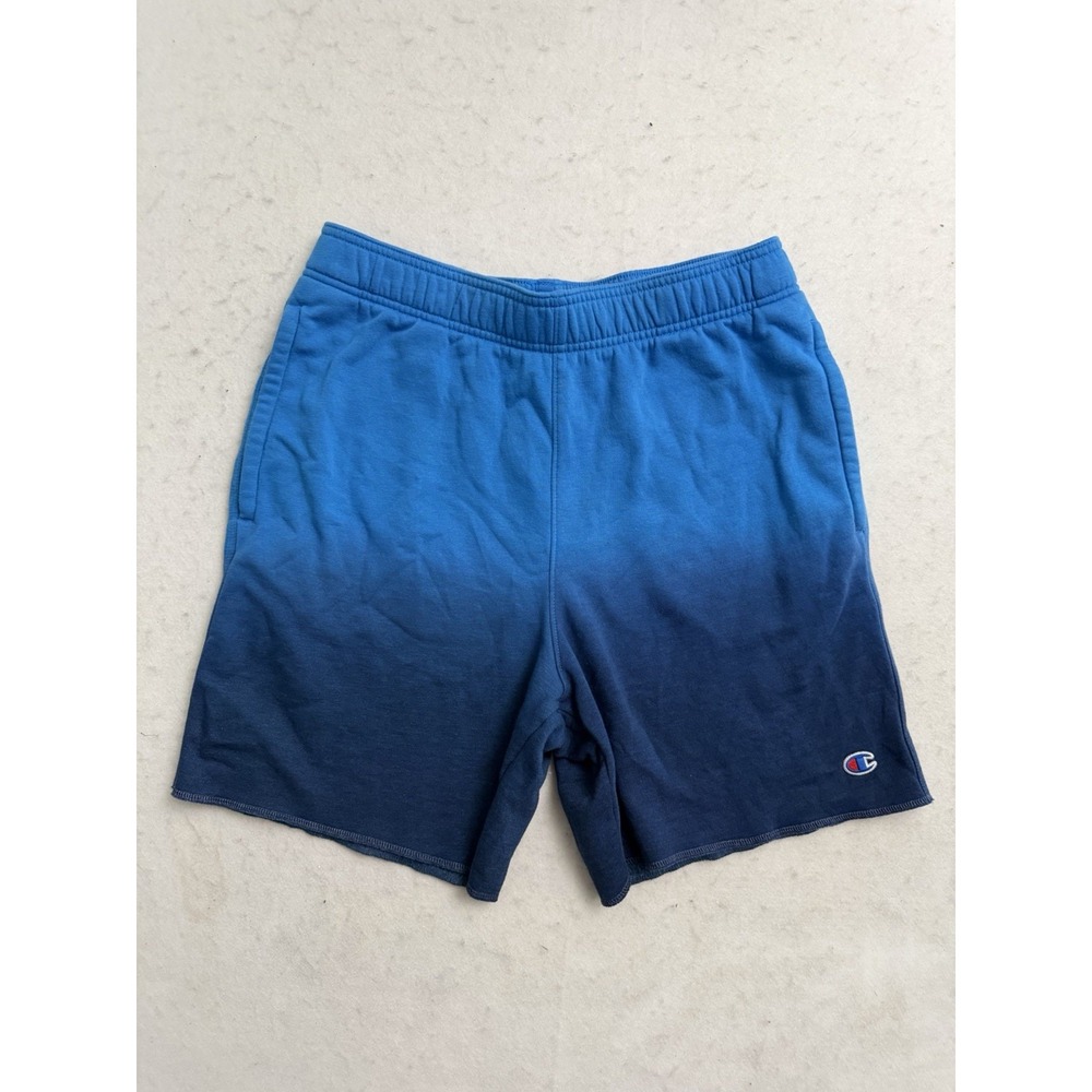 Champion Drawstring Sweat Shorts Pockets Blue Dip‎ Dye Mens M 7 Inch Inseam
